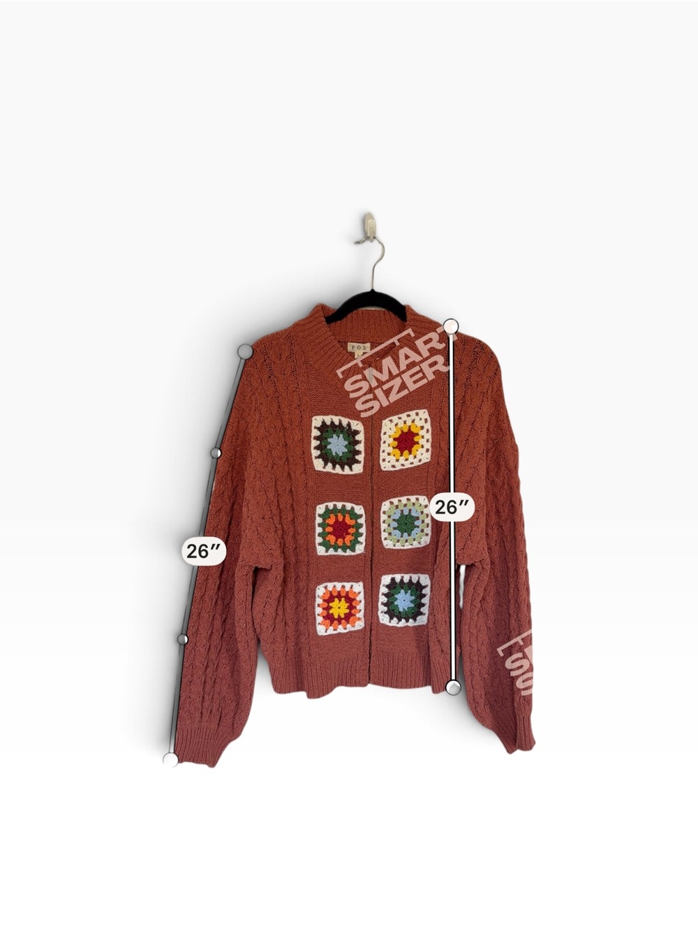 POL "Tessa" Granny Square Cable-Knit Zip Cardigan Granola Cottagecore L Sweater - Picture 3 of 6